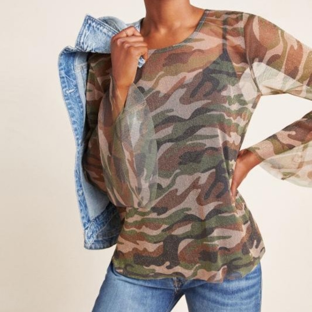 NWT Anthropologie Eva Franco Meredith Camo Top Size M